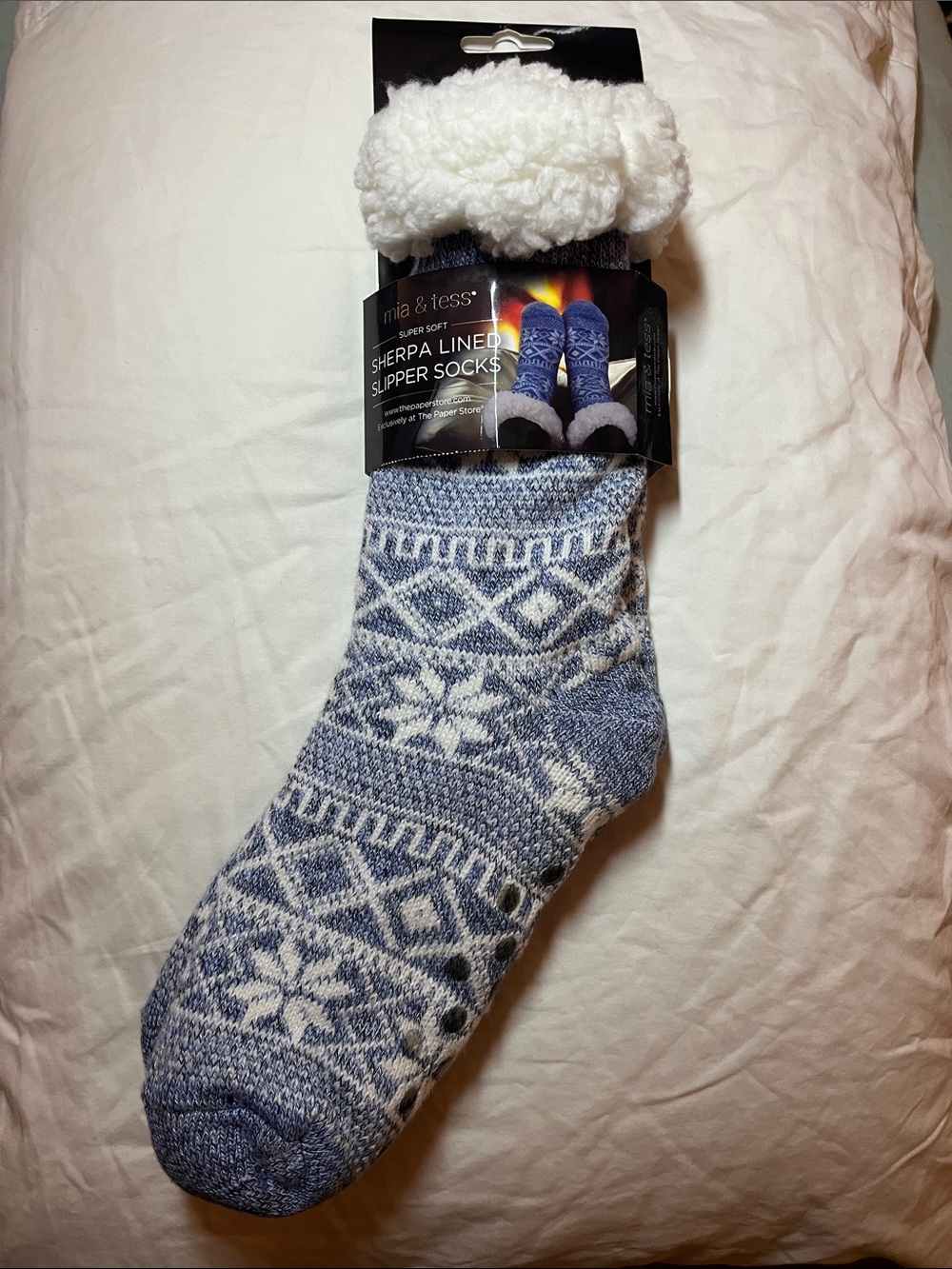 Sherpa-Lined Women’s Blue Fair Isle Slipper Socks